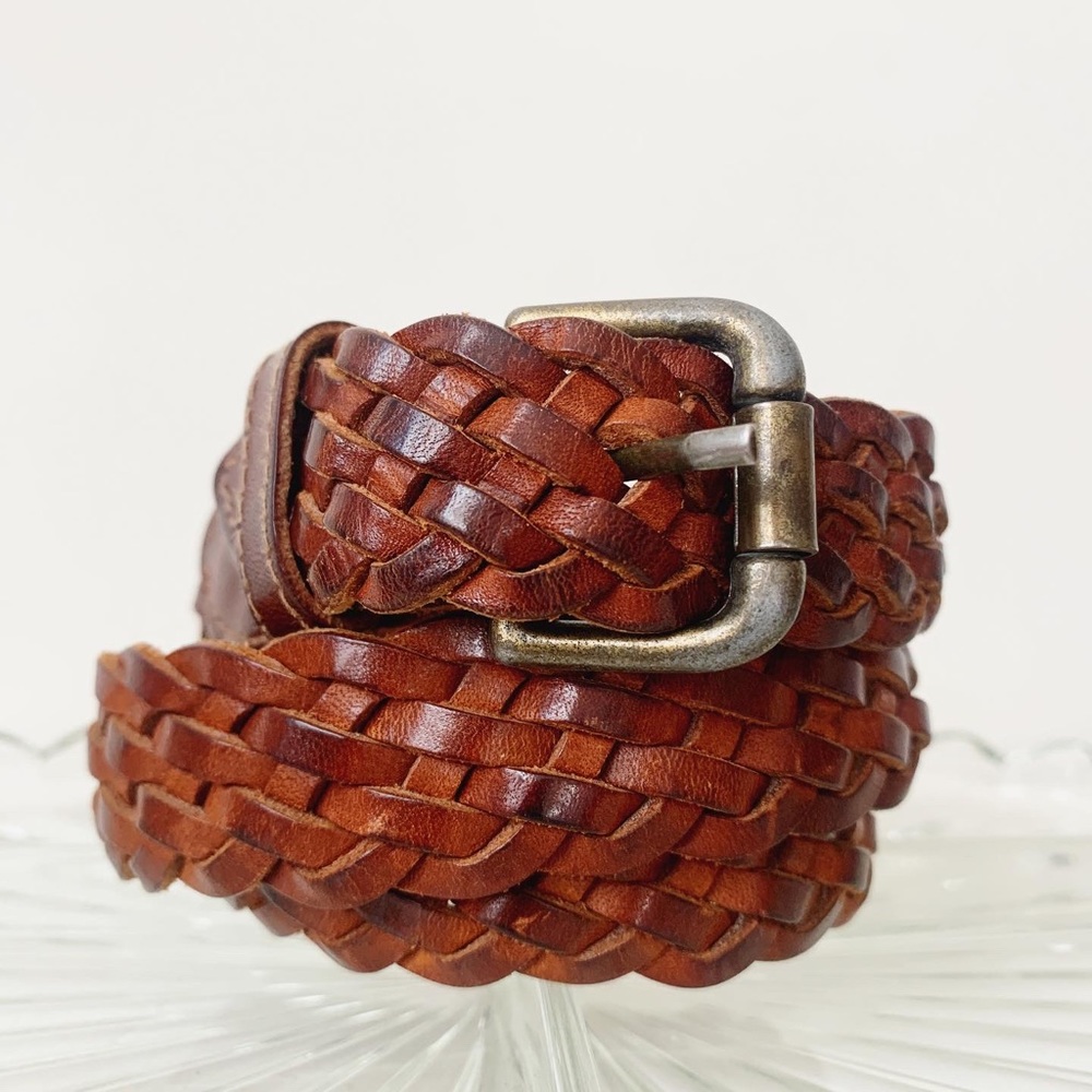 vintage braided brown leather belt